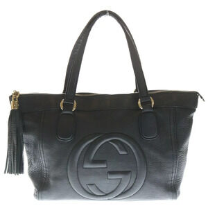 GUCCI Soho Fringe Tote Bag Handbag Black Leather